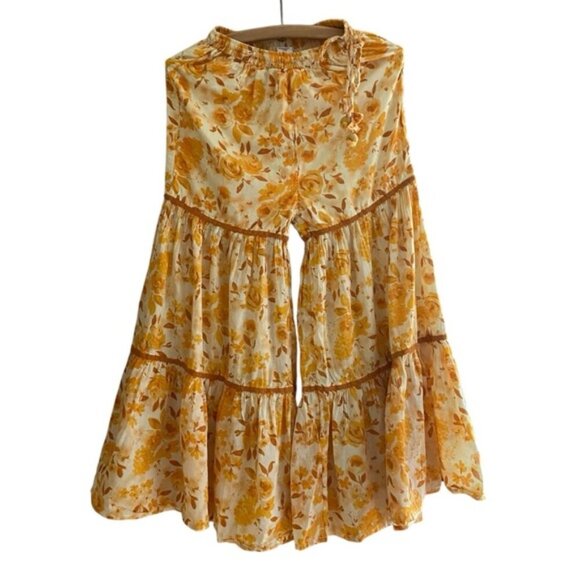 Unknown Brand Hippie Boho Wide Leg Flare Yellow Floral Pants Child Size 12-13 - Picture 1 of 7
